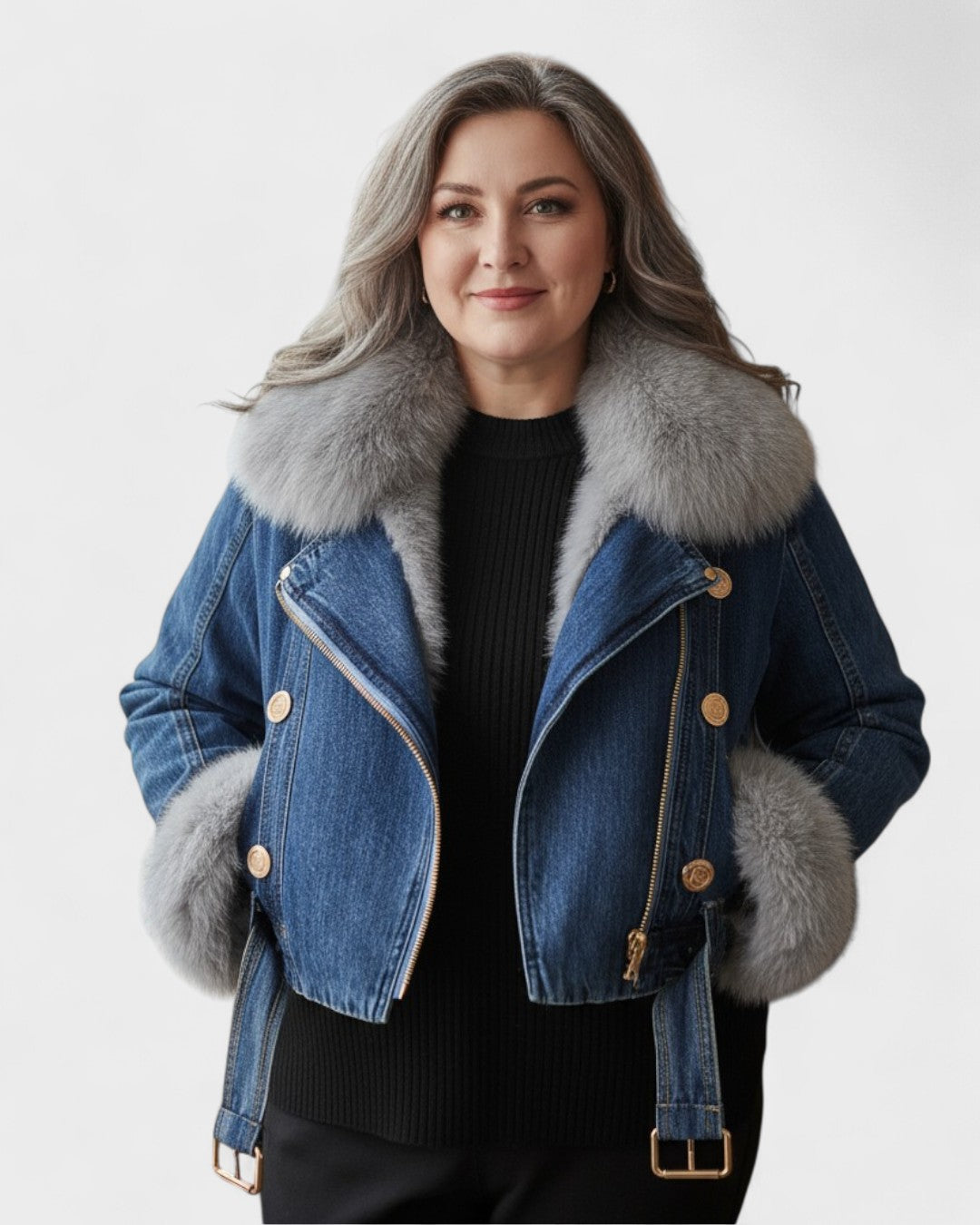 Thyra™ | Denim-takki keinoturkilla