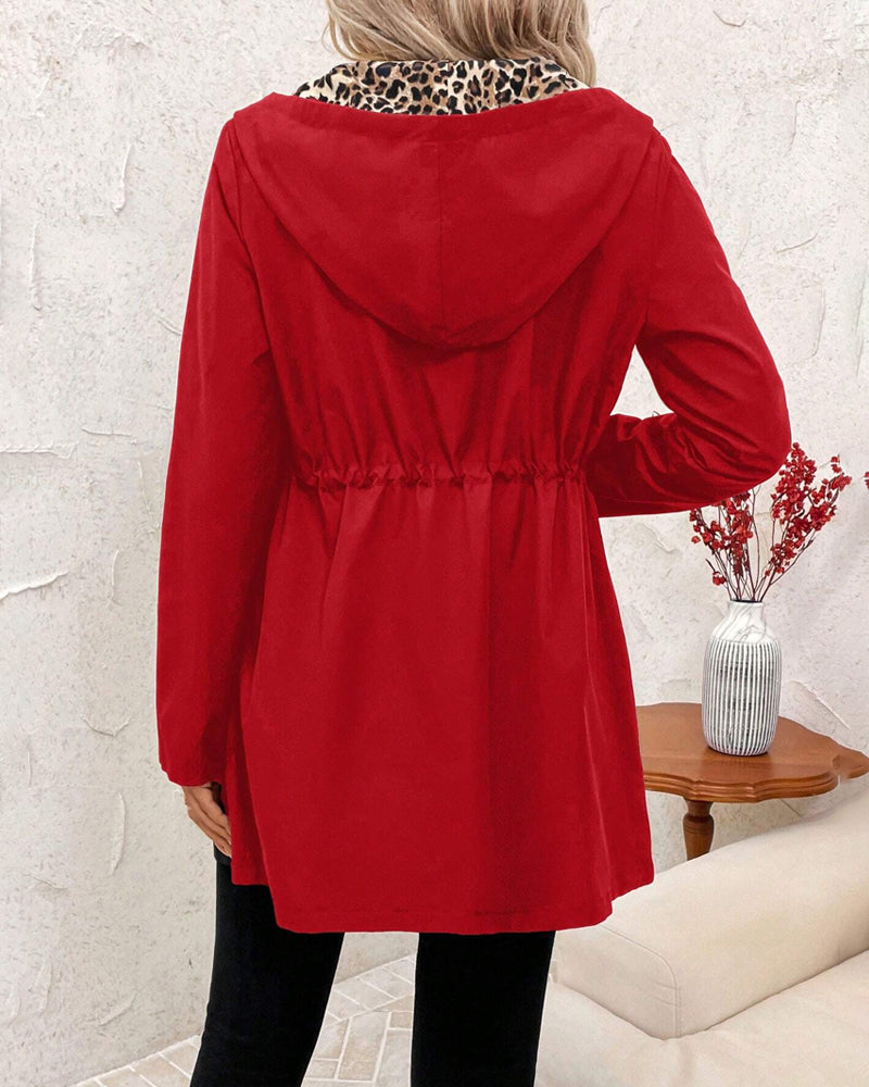 Daisy™ - Käännettävä Takki Huoodilla ja Leopardikuosisella