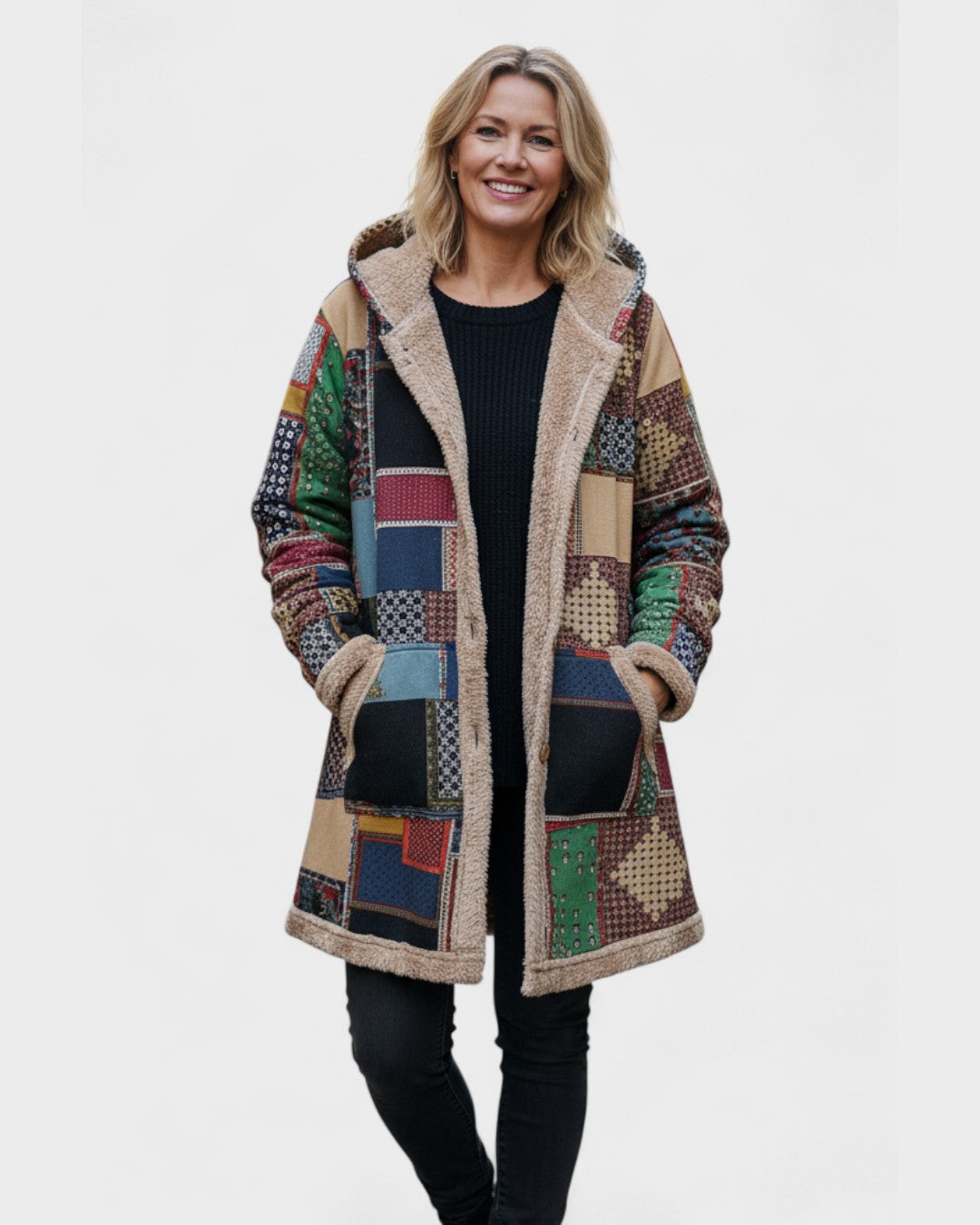 Syksy | Maalaismainen Patchwork Takki Mukavalla Huoodilla