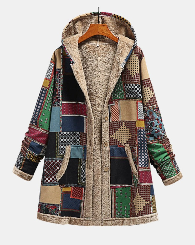 Syksy | Maalaismainen Patchwork Takki Mukavalla Huoodilla